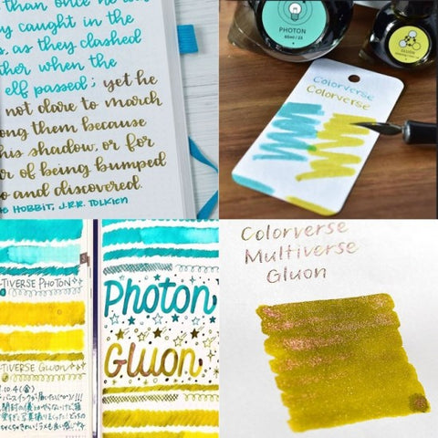Colorverse Photon -Turquoise Without Shimmer - Gluon - Light Green With Shimmer - Fountain Pen Ink 23 - 24 Multiverse Series, Season 3, 65ml - 15ml - 2 Bottle Set, Dye-Based, Nontoxic, Made In Korea