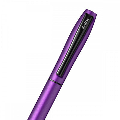 Scrikss Carnival 0.7mm Roller Ball Point Pen - Matte Satin Purple Stainless Steel Barrel - Cap, Layered With Epoxy Paint, Stainless Steel Clip With Glossy Black Lacquer, ABS Black Grip